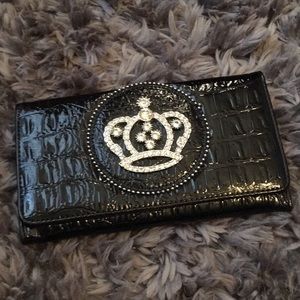 Black Wallet | Rhinestone Crown Design 